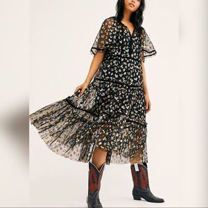 Free People Practical Magic Midi Dress Black Mesh